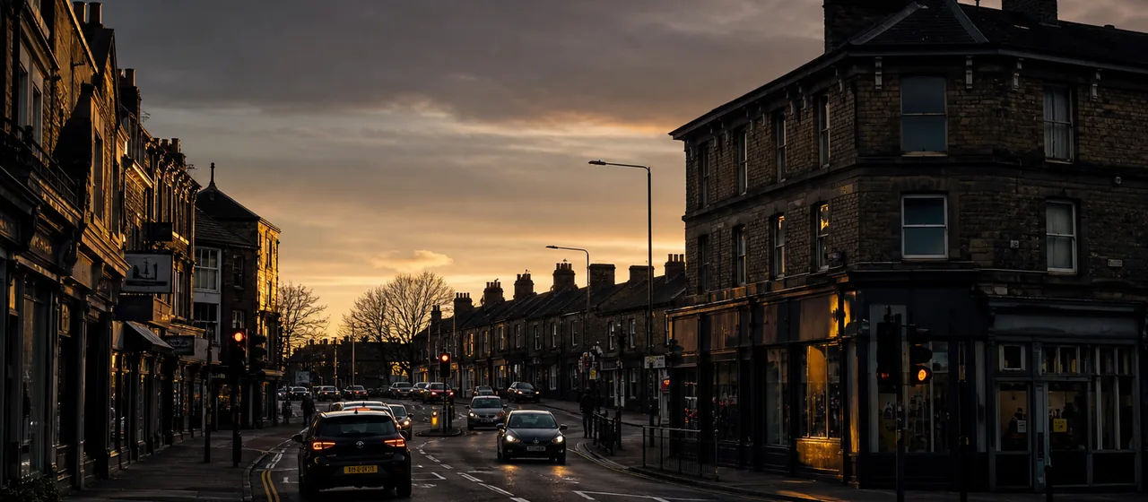 Bury-style town road transitioning toward quieter residential streets